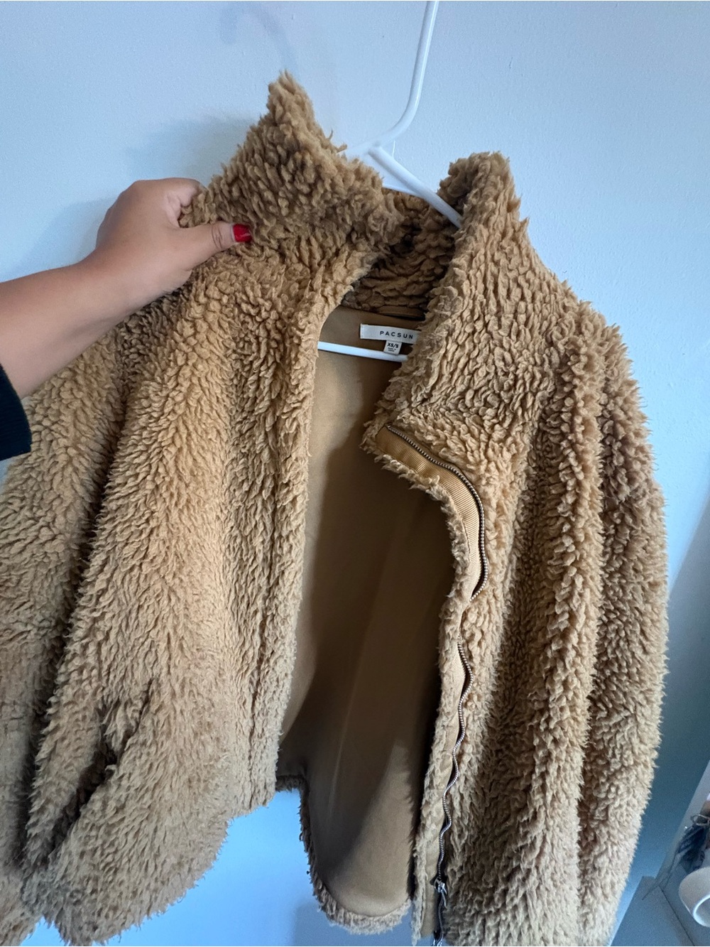 PacSun Women's Camel Teddy Sherpa Zip-Up Jacket
